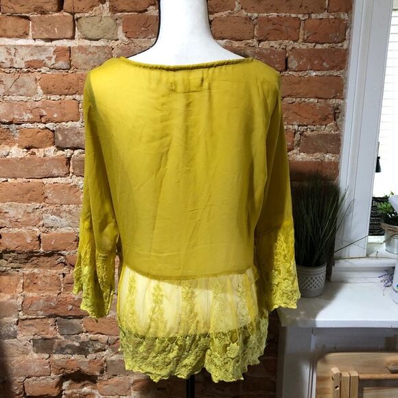 A’REVE WOMENS MEDIUM SHEER LACE BOHO TOP BLOUSE PEASANT COTTAGE BOHEMIAN - Picture 4 of 8